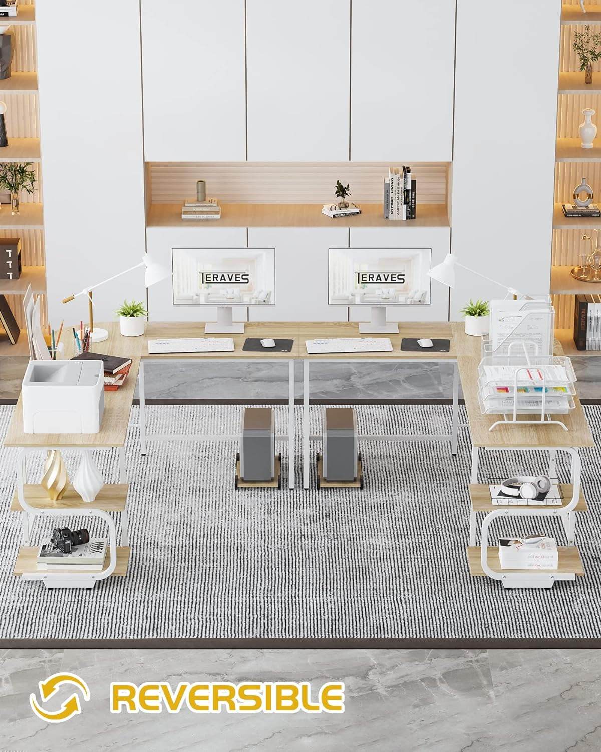 Reversible L Shaped Desk with Large Surface and Storage - Estalios