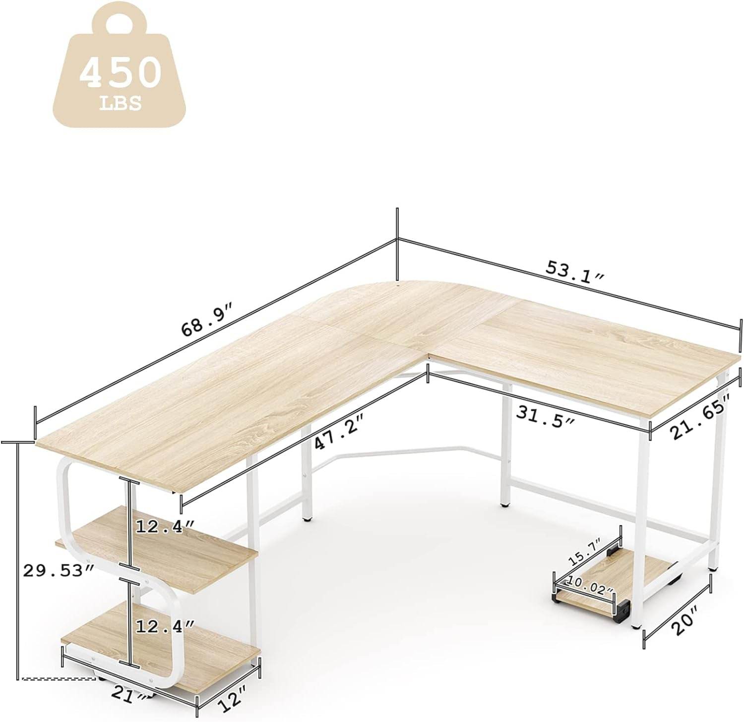 Reversible L Shaped Desk with Large Surface and Storage - Estalios
