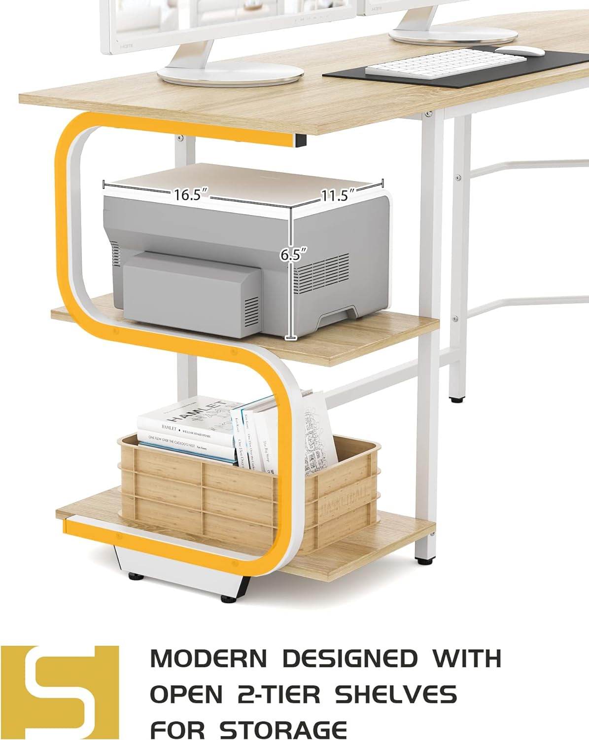 Reversible L Shaped Desk with Large Surface and Storage - Estalios