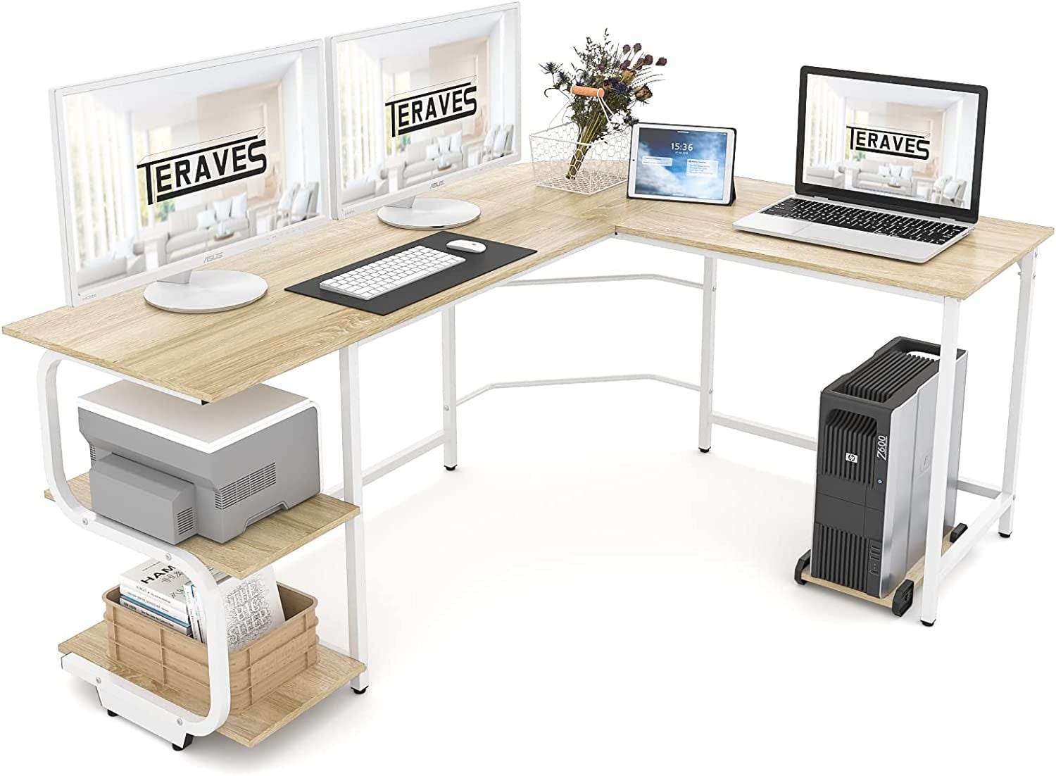 Reversible L Shaped Desk with Large Surface and Storage - Estalios