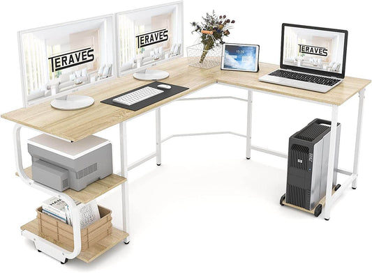 Reversible L Shaped Desk with Large Surface and Storage - Estalios
