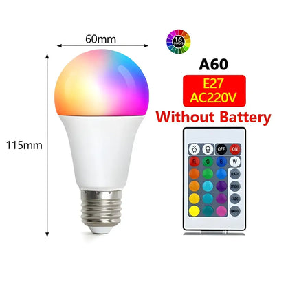 Color-changing RGB LED light bulbs 220V E27 with remote control for easy lighting