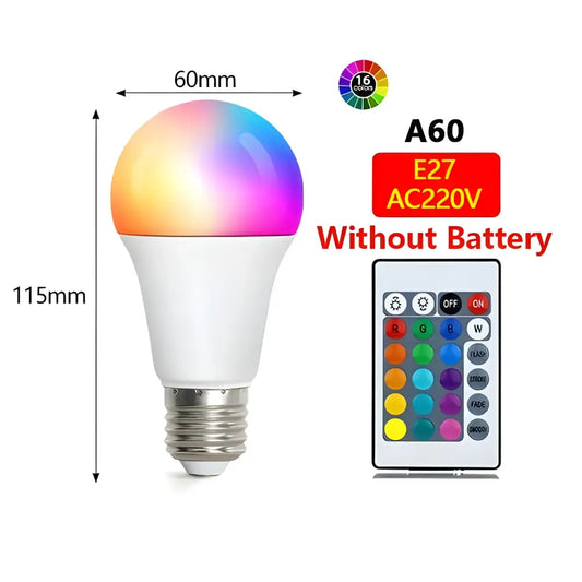 Color-changing RGB LED light bulbs 220V E27 with remote control for easy lighting