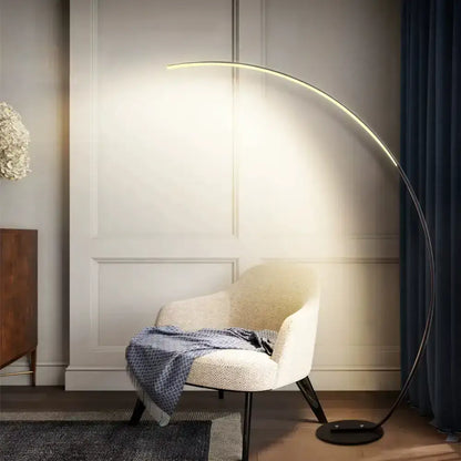 Stylish RGBW Modern Curve Floor Lamp illuminating a cozy living space