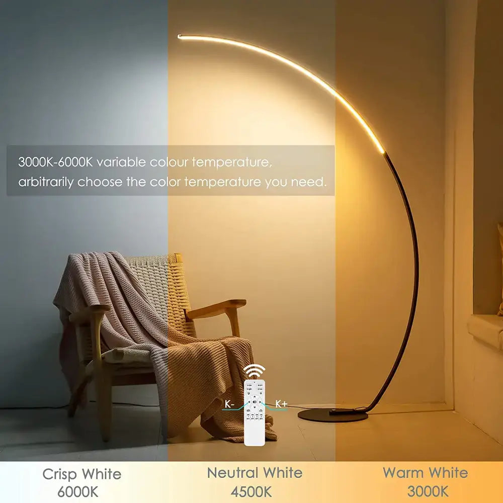 Adjustable color temperature RGBW Modern Curve Floor Lamp for cozy lighting vibes