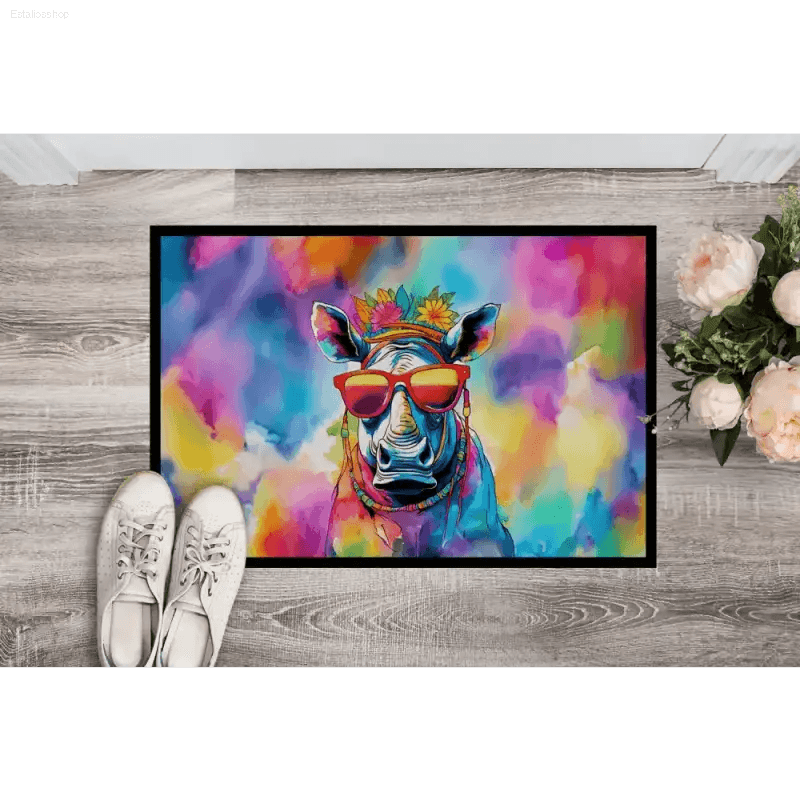 Rhino Rampage: Unleash Color at Your Door! Okay, here's a product description for the Colorful Rhino Doormat, following all - Estalios