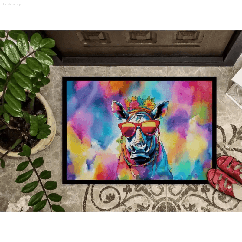 Rhino Rampage: Unleash Color at Your Door! Okay, here's a product description for the Colorful Rhino Doormat, following all - Estalios