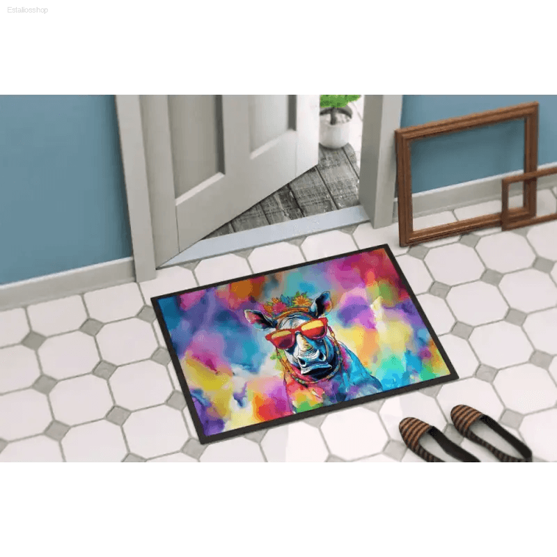 Rhino Rampage: Unleash Color at Your Door! Okay, here's a product description for the Colorful Rhino Doormat, following all - Estalios