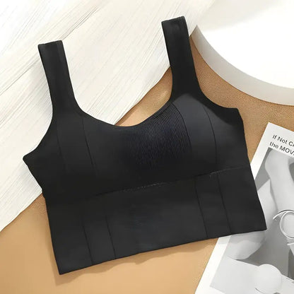 Black ribbed sports bra from the Ribbed Knit Crop Top & Breathable Sports Bra Set