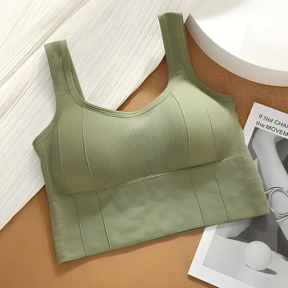 Green ribbed sports bra from the Ribbed Knit Crop Top & Breathable Sports Bra Set