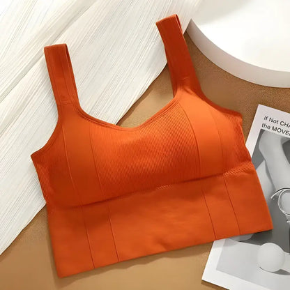 Orange ribbed sports bra from Ribbed Knit Crop Top & Breathable Sports Bra Set, anti-sweat style