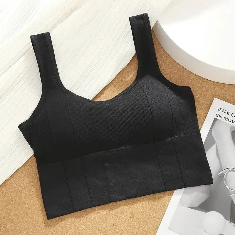 Black ribbed sports bra from Ribbed Knit Crop Top & Breathable Sports Bra Set, perfect for workouts