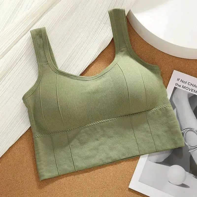 Green ribbed sports bra from Ribbed Knit Crop Top & Breathable Sports Bra Set