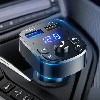 Black car Bluetooth FM Transmitter and Dual USB Fast Charger for easy music streaming