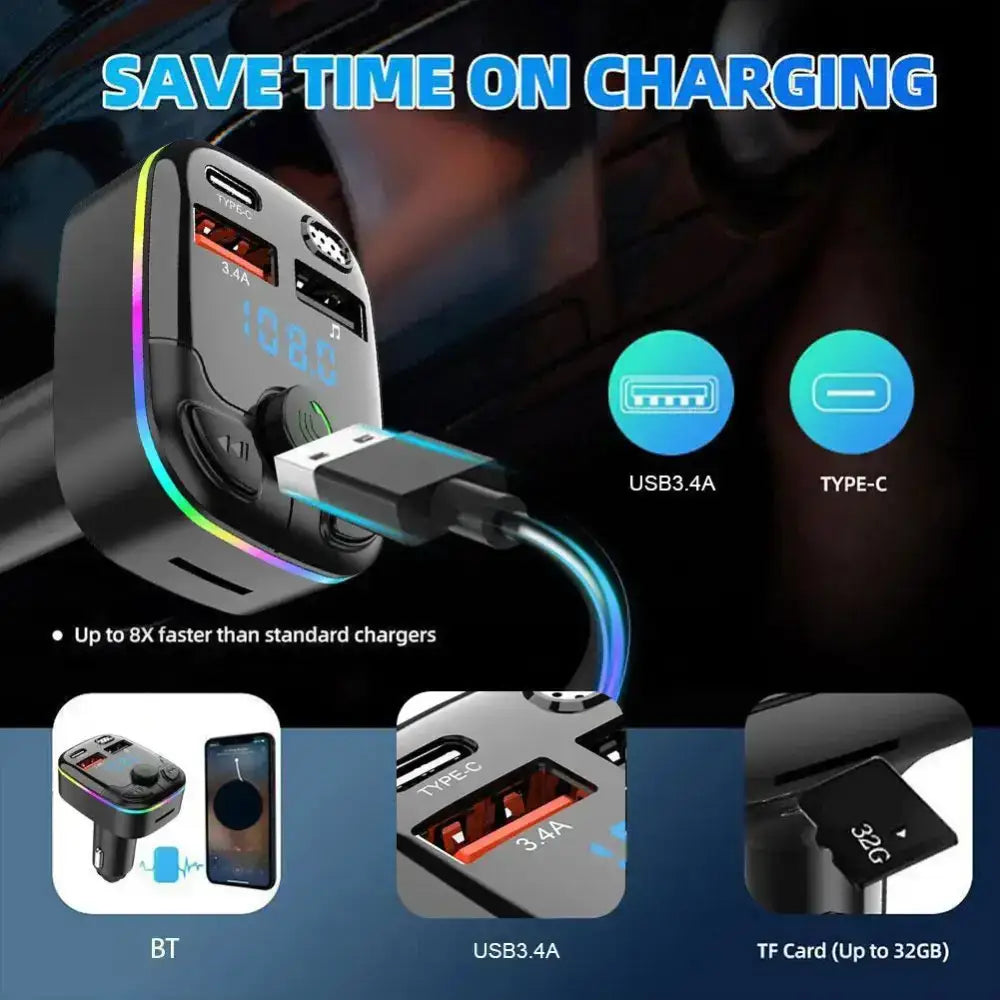 Car charger with multiple ports for Rockin Road Trip Tunes Type-C Dual USB Car FM Transmitter