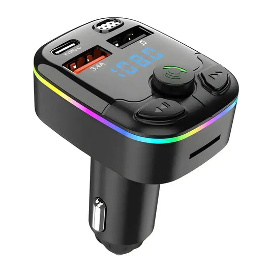 Black car charger with multiple ports for Rockin Road Trip Tunes Type-C Dual USB Car FM Transmitter