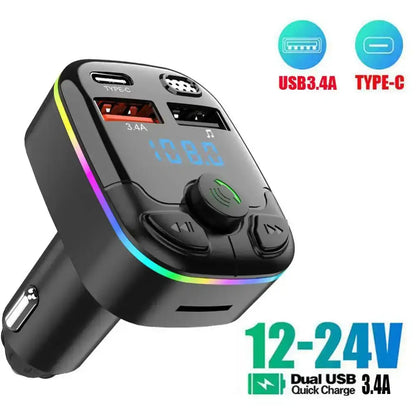 Black car charger with USB ports and LED display for Rockin Road Trip Tunes Type-C Dual USB