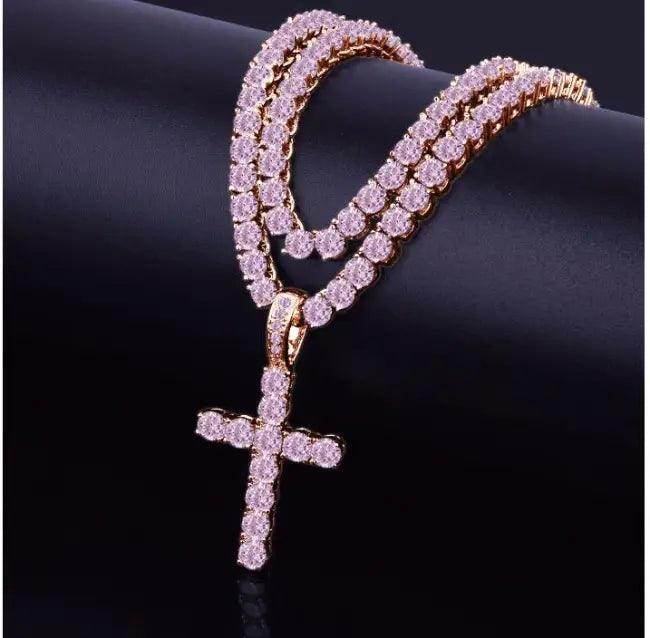 Dazzling Rose Gold Diamond Cross Pendant Necklace for Elegance - Estalios