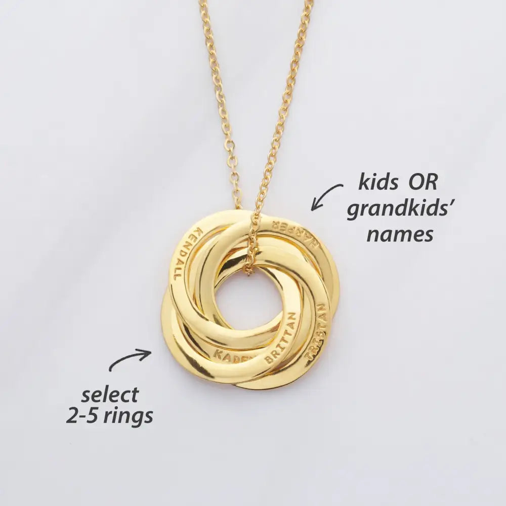 Gold interlocking rings necklace for a personalized Grandma gift in rose gold