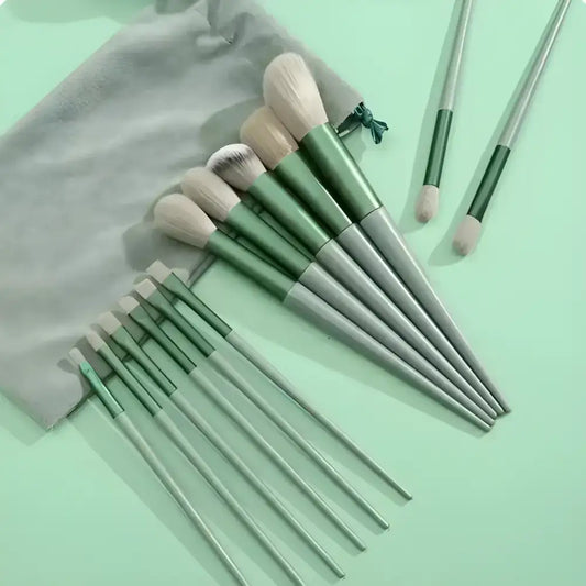 Rose Gold Makeup Brushes Set for Shadow & Foundation in a chic gray pouch