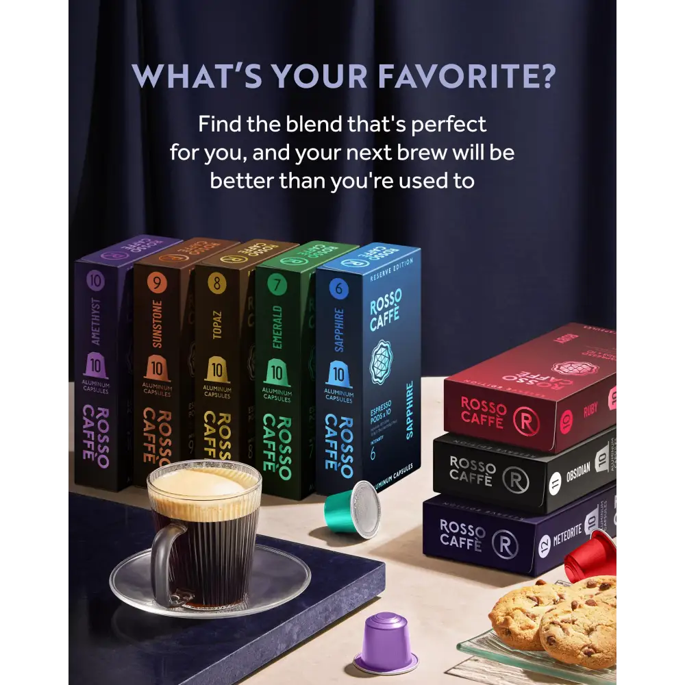 Coffee capsule variety pack featuring Rosso Caffè Espresso Nespresso Original Pods