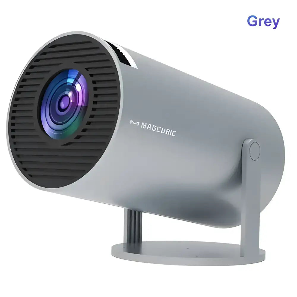 Grey cylindrical projector for the Rotating White 4K Projector Big Screen display