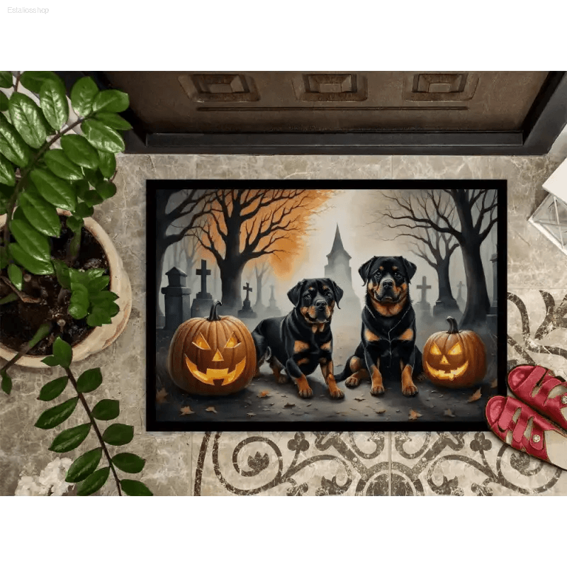 Rottweiler Spooky Halloween Doormat: Prepare for Frights! Get Ready to Howl with Delight with our Halloween-themed Rottweiler Doormat - Estalios