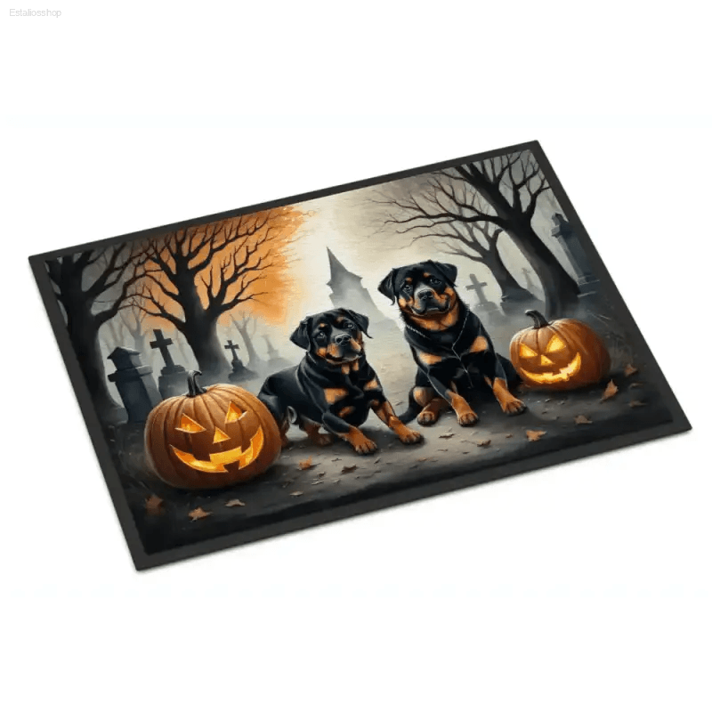 Rottweiler Spooky Halloween Doormat: Prepare for Frights! Get Ready to Howl with Delight with our Halloween-themed Rottweiler Doormat - Estalios