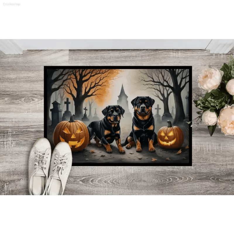 Rottweiler Spooky Halloween Doormat: Prepare for Frights! Get Ready to Howl with Delight with our Halloween-themed Rottweiler Doormat - Estalios