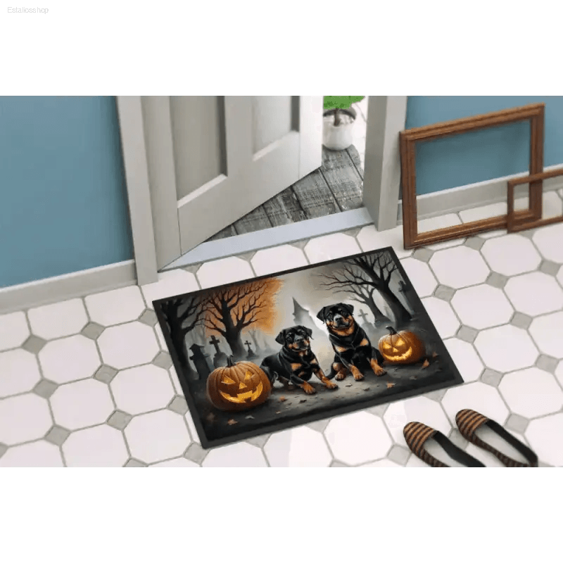 Rottweiler Spooky Halloween Doormat: Prepare for Frights! Get Ready to Howl with Delight with our Halloween-themed Rottweiler Doormat - Estalios