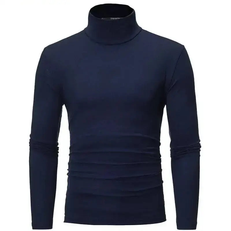 Navy blue turtleneck long-sleeve shirt perfect for slim fit fashion this autumn winter