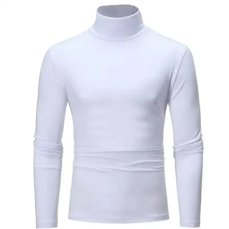 White long-sleeved turtleneck in Royal Blue & Gray slim fit autumn winter style