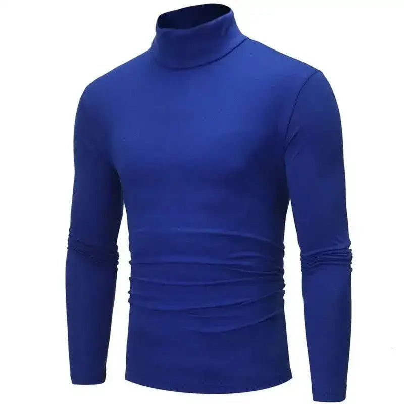 Blue long-sleeved turtleneck shirt in Royal Blue for stylish autumn winter slim fit fashion