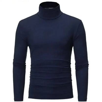 Navy blue turtleneck long-sleeve shirt for slim fit fashion in autumn winter style