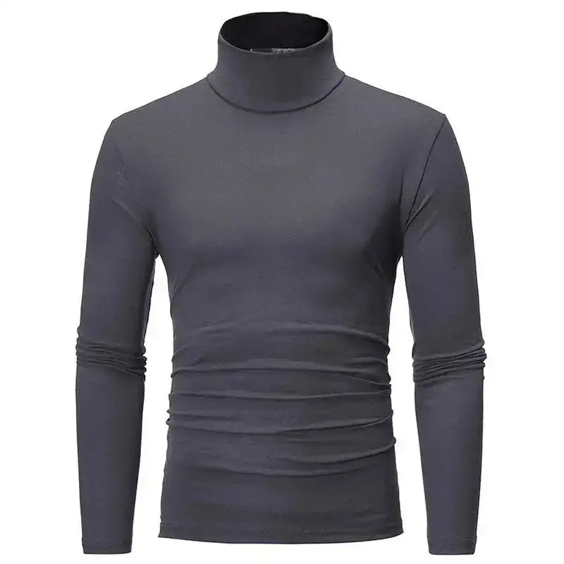 Gray long-sleeved turtleneck shirt for autumn winter slim fit fashion look