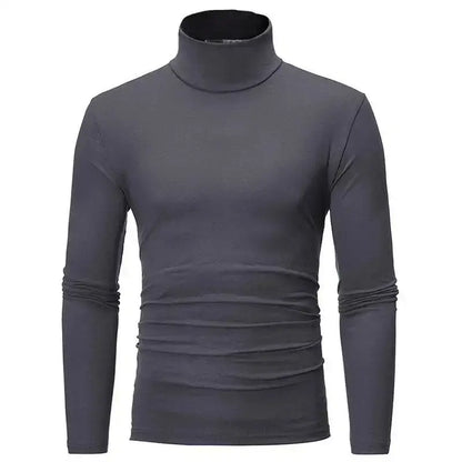 Gray long-sleeved turtleneck shirt for autumn winter slim fit fashion look