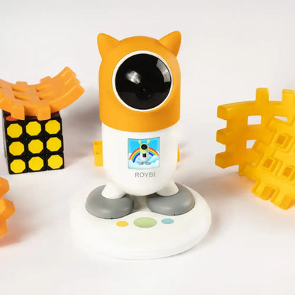 Cute Orange and White robot toy in Roybi Robot Baby Monitor with Fun Bunny Ears