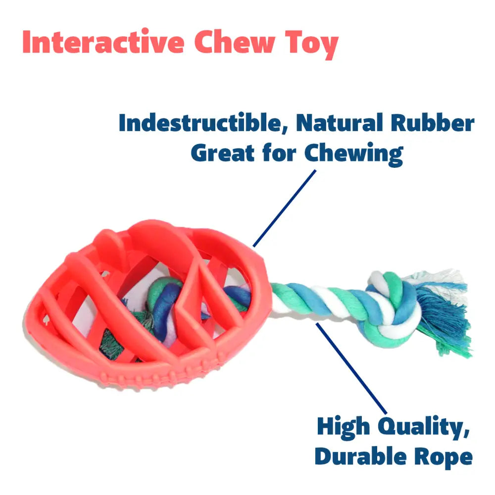 Orange Rubber Football Dog Tug Rope Chew Toy for fun and playtime with your pup