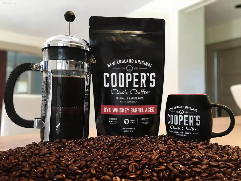 Rye Whiskey Barrel Aged Coffee - Medium Roast Ethiopian Beans, 12 Oz Ground Bags - Estalios