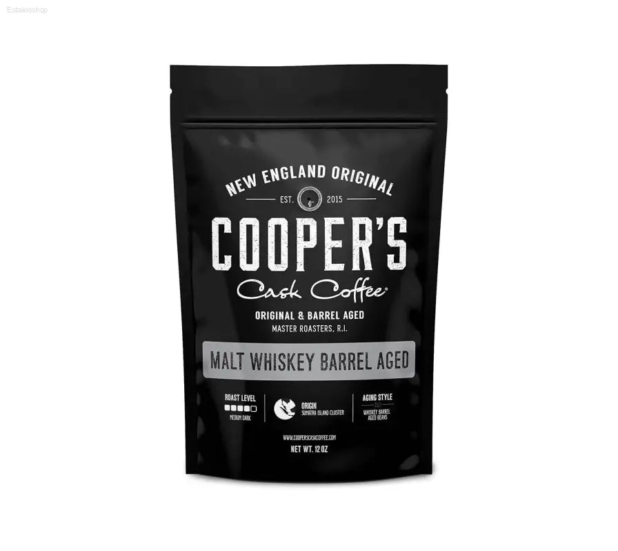 Rye Whiskey Barrel Aged Coffee - Medium Roast Ethiopian Beans, 12 Oz Ground Bags - Estalios