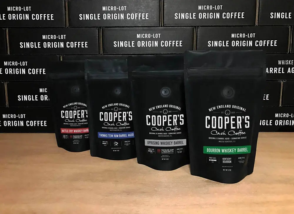 Rye Whiskey Barrel Aged Coffee - Medium Roast Ethiopian Beans, 12 Oz Ground Bags - Estalios