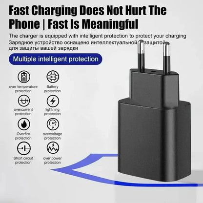 Black charging adapter for Samsung S24 with 45W fast charging and smart protections