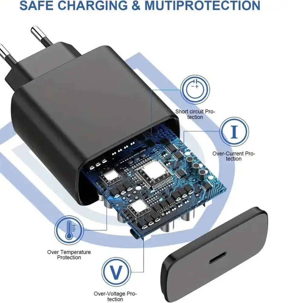 Black USB wall charger with safety features for S24 PD Quick and 45W fast charging