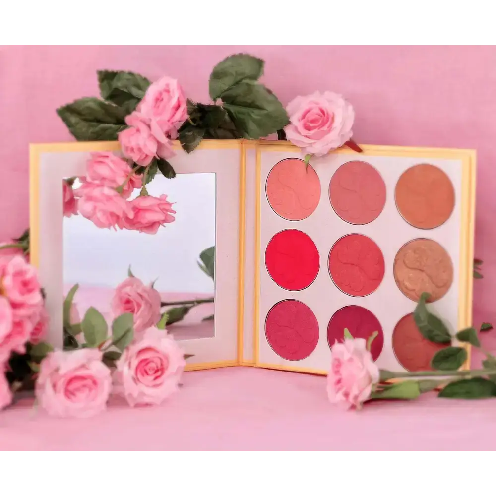 Open Sakura Blush Palette Bloom showcasing a stylish blush palette with mirror