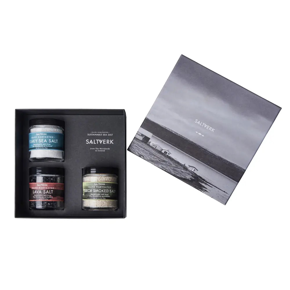 Saltverk Birch Smoked Salt Luxury Gift Box showcasing tasty gourmet birch salt gifts