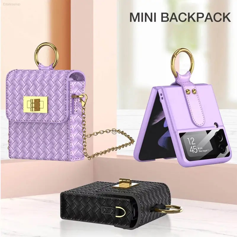 Sanimore Elegant PU Leather Case for Samsung Galaxy Z Flip 4 with Long Lanyard - Stylish Crossbody Wallet for Women - Compatible with Z Flip 4 & Z Flip 3 - Black - Estalios