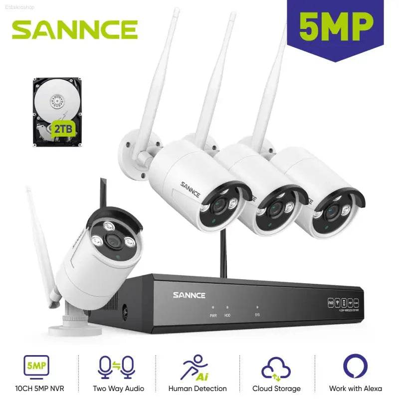 SANNCE 5MP Wifi Surveillance Camera System Smart IR Night Vision Two Way Voice Motion Detection Wifi Security Protectio Camera - Estalios
