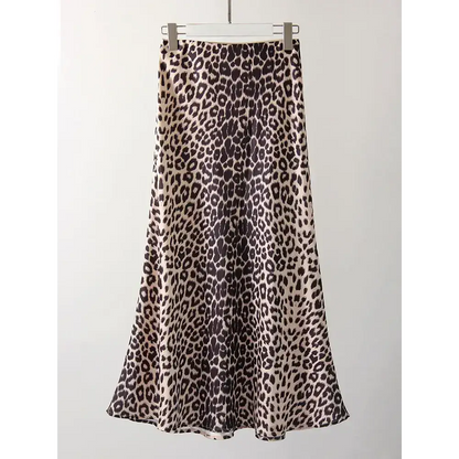 Satin Leopard Print Maxi Skirts for Summer