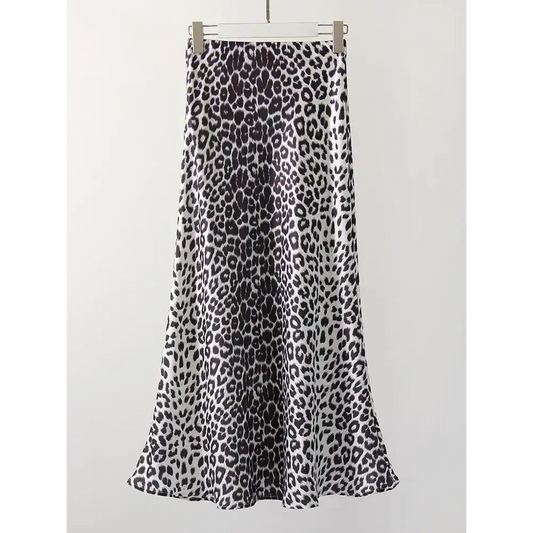 Satin Leopard Print Maxi Skirts for Summer