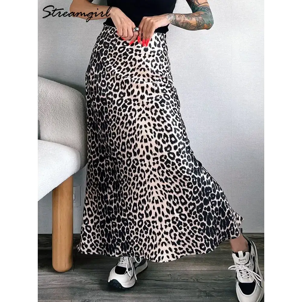 Satin Leopard Print Maxi Skirts for Summer